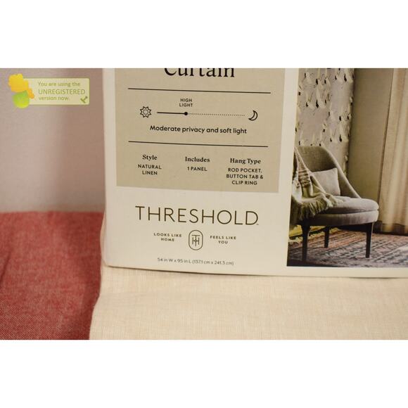 Threshold 54x95" Light Filtering Linen Rod Pocket Curtain Panel Natural* - Picture 3 of 5